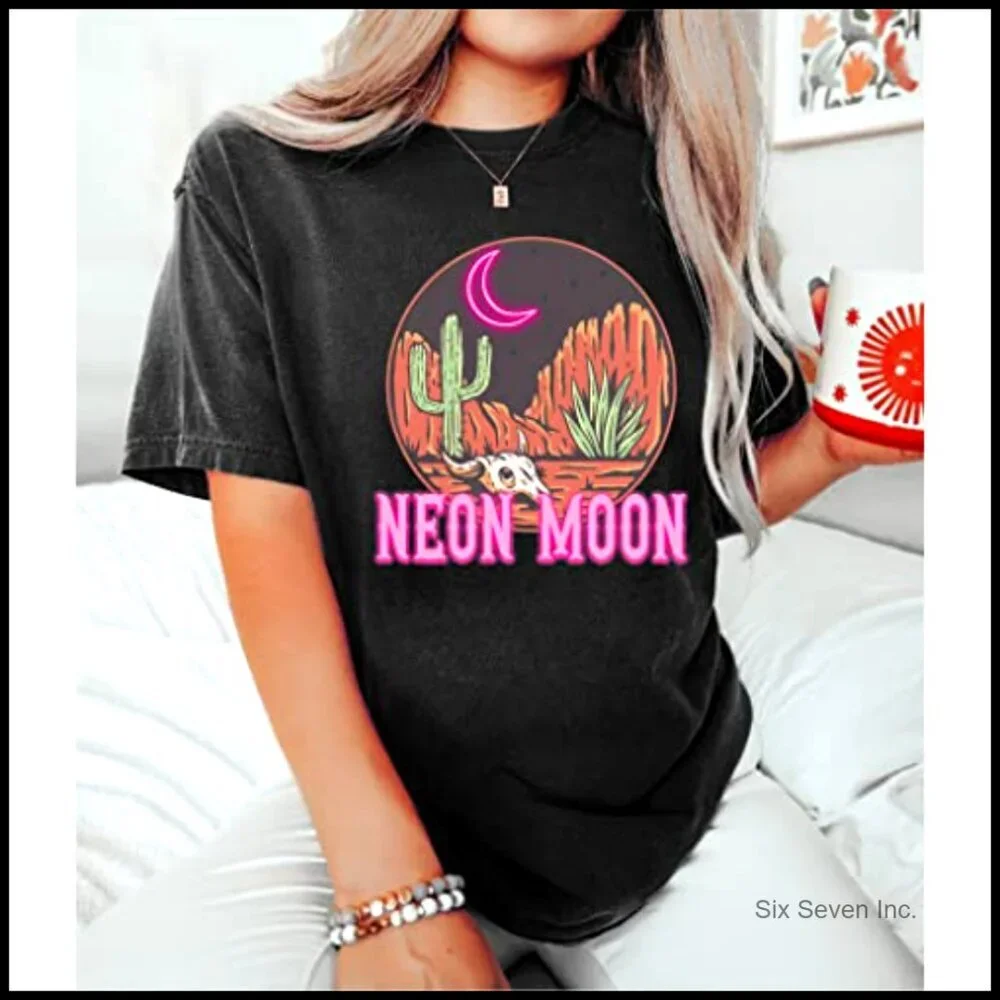 Oversized Retro Western Tee Women's Loose Fit Casual Short Sleeve Cowgirl Top - Picture 4 of 6